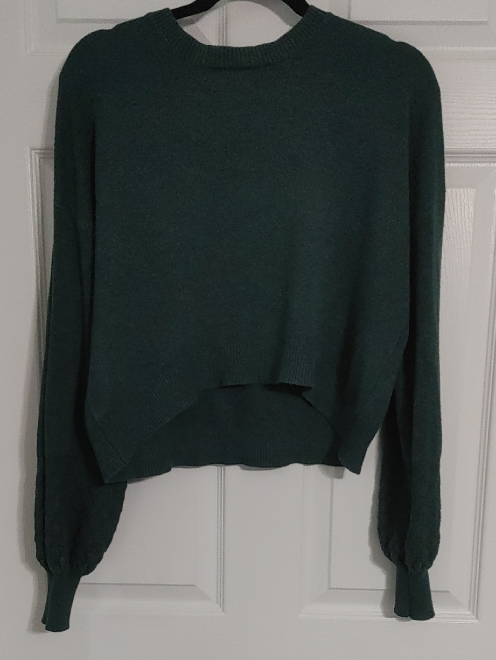 dreamers by debut Green Cropped Sweater Size Medium with Knit Designed Sleeves